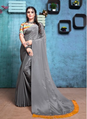 Grey Color Chiffon Exclusive Saree