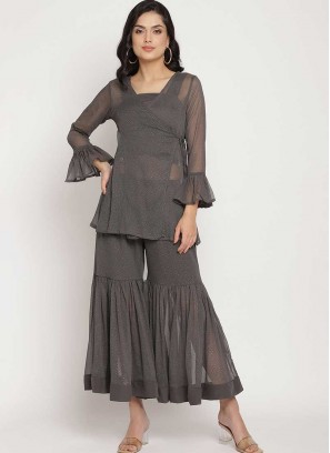 Grey Color Chiffon Kurti With Sharara