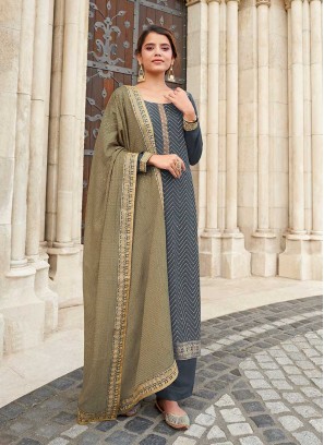 Grey Color Chinnon Plazzo Suit