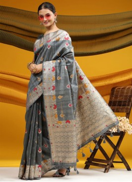 Grey Color Classic Saree