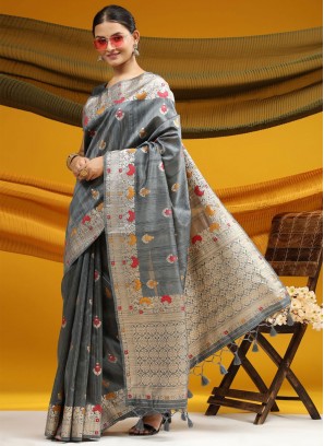 Grey Color Classic Saree