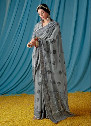 Grey Color Contemporary Style Saree