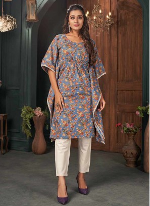 Grey Color Cotton Casual Wear Kaftan