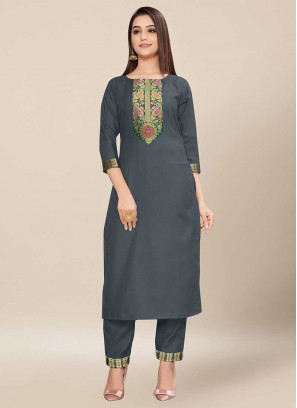 Grey Color Cotton Jacquard Kurti Set