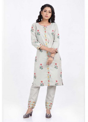 Grey Color Cotton Kurti Set