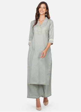 Grey Color Cotton Kurti Set