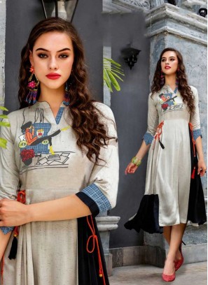 Grey Color Cotton Stylish Kurti
