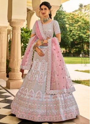 Grey Color Crepe Embroidered Lehenga Choli