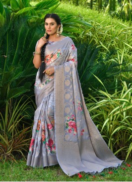 Grey Color Designer Traditional Saree