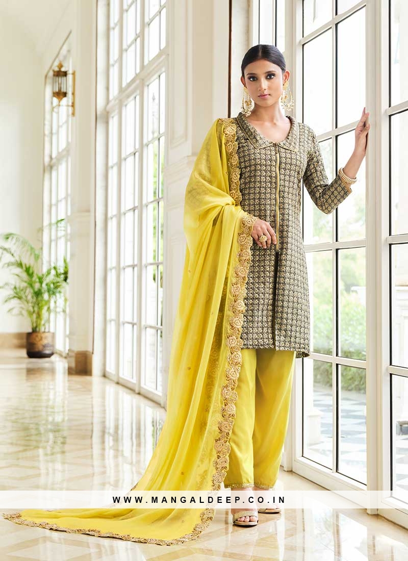 Grey Color Embroidered Georgette Suit