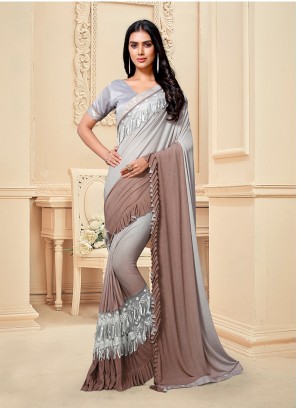 Grey Color Fancy Fabric Designer Saree