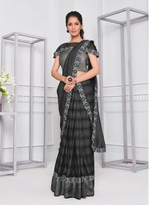 Grey Color Flower Border Saree