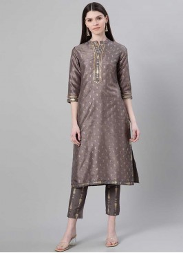 Grey Color Georgette And Crepe Kurti With Bottom