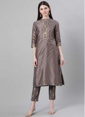 Grey Color Georgette And Crepe Kurti With Bottom