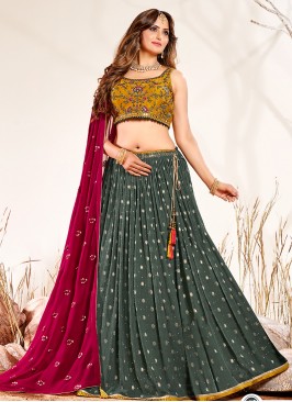 Grey Color Georgette Cut Dana Work Lehenga