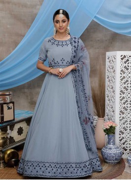 Grey Color Georgette Embroidered Indian Gown