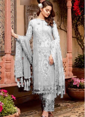 Grey Color Georgette Embroidered Pakistani Suit