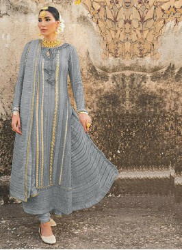 Grey Color Georgette Embroidered Salwar Suit