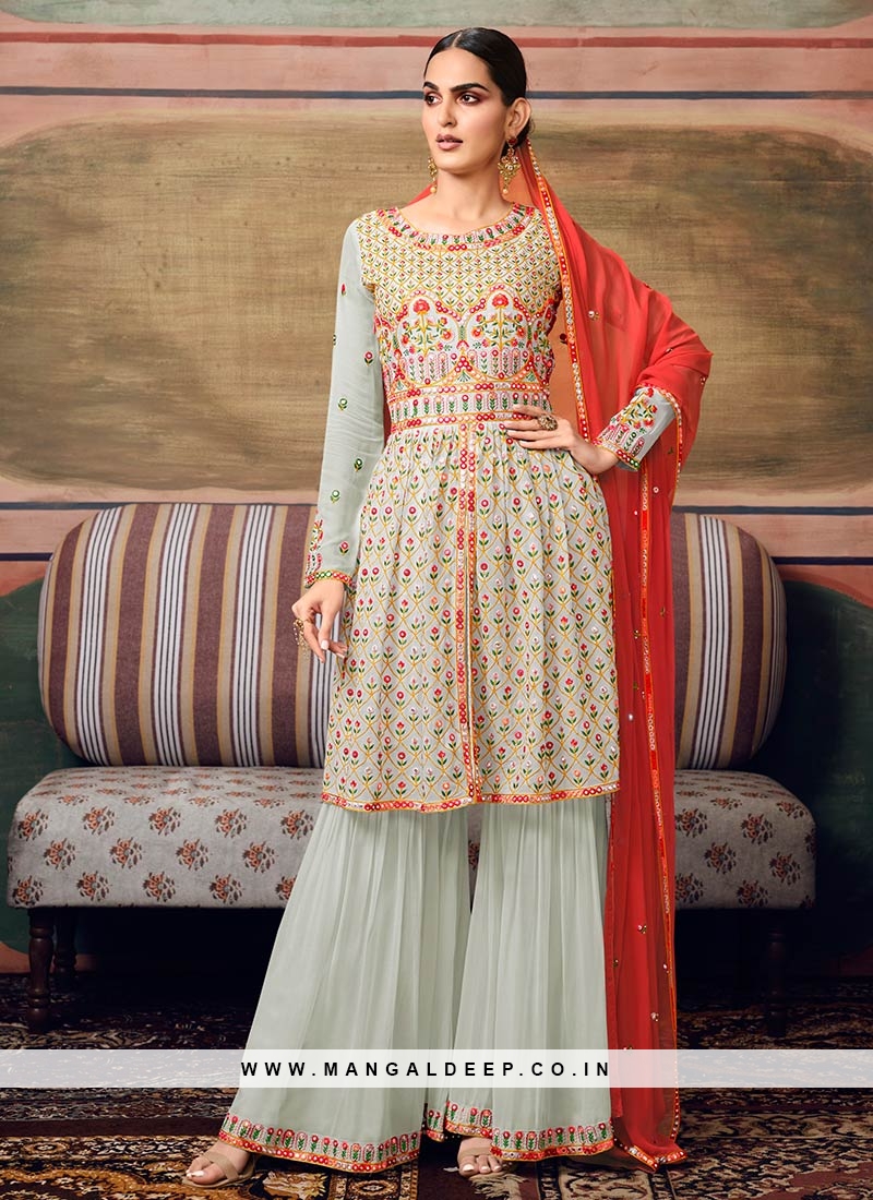 Designer Orange Color Chanderi Dress Material