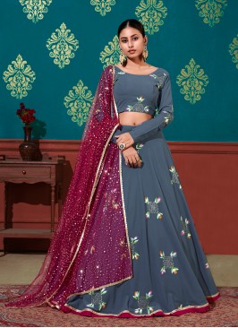 Grey Color Georgette Mehndi Wear Lehenga