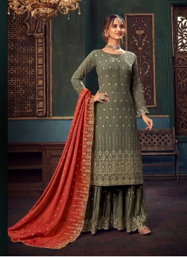 Grey Color Georgette Palazzo Salwar Suit