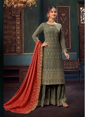 Grey Color Georgette Palazzo Salwar Suit
