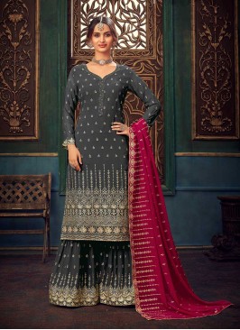 Grey Color Georgette Palazzo Suit
