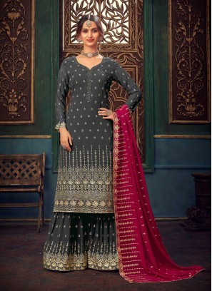 Grey Color Georgette Palazzo Suit