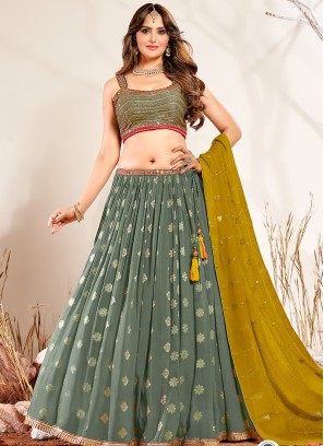 Grey Color Georgette Party Wear Lehenga