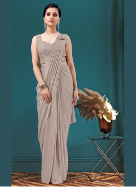 Grey Color Georgette Ready To Wear Saree