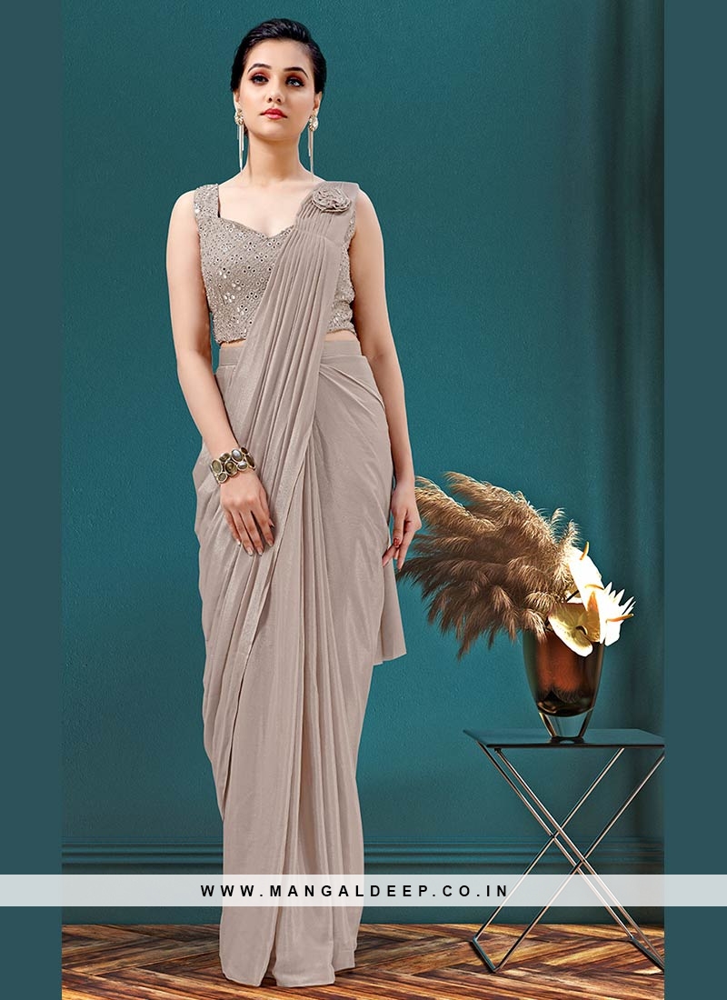 Grey Color Georgette Ready To Wear Saree