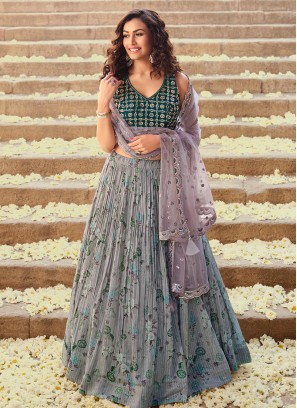 Grey Color Georgette Readymade Lehenga