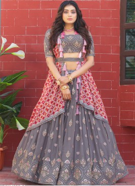 Grey Color Georgette Sequins Work Lehenga