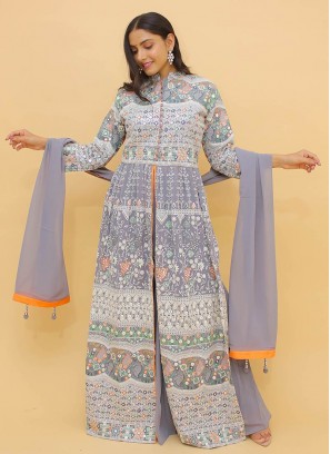 Grey Color Georgette Thread Work readymade Suit