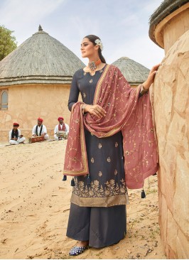Grey Color Jacquard Suit With Heavy Work Dupatta
