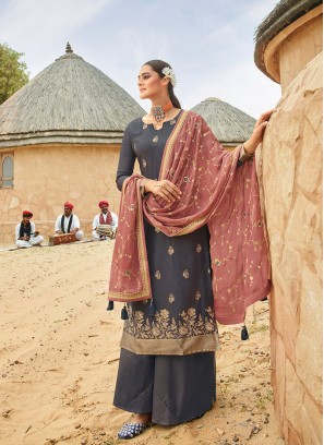 Grey Color Jacquard Suit With Heavy Work Dupatta