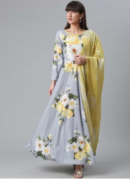 Grey Color Long Kurti With Dupatta