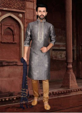 Grey Color Mens Wear Kurta With Pajama