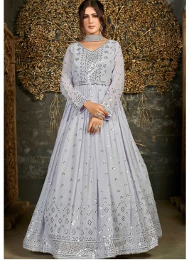 Grey Color Mirror Work Festive Gown