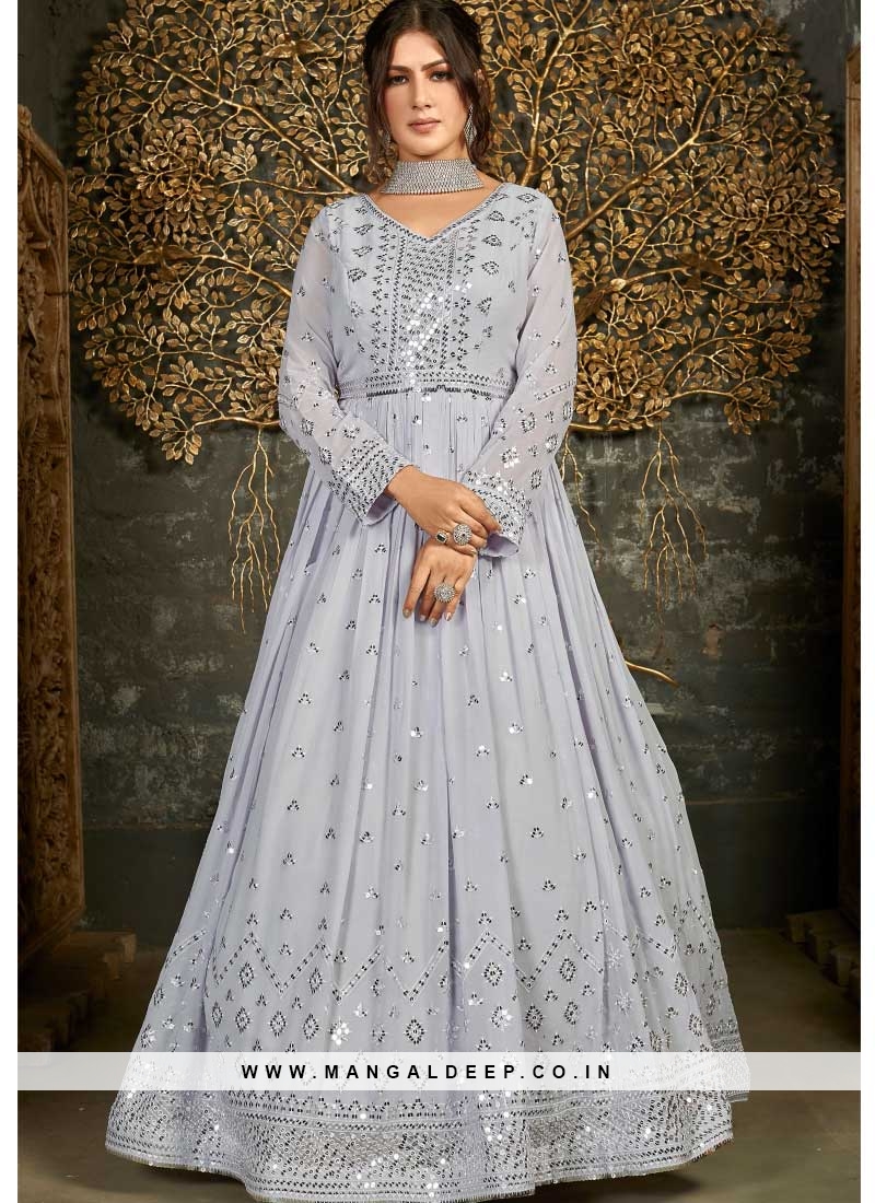 Georgette Embroidered Mirror work gown, 3/4 Sleeve at Rs 1850 in Dehradun