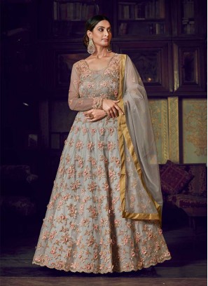 Grey Color Net Festive Wear Gown
