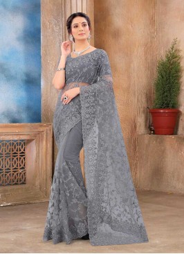 Grey Color Net New Saree