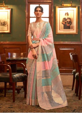 Grey Color Organza Traditional Saree