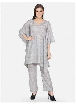 Grey Color Polyster Kaftan Set