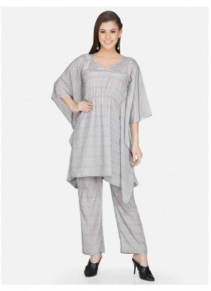 Grey Color Polyster Kaftan Set