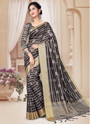 Grey Color Printed Saree