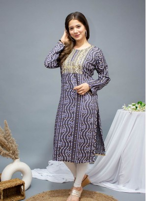 Grey Color Rayon Bandhej Print Kurti