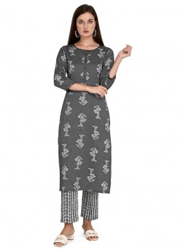 Grey Color Rayon Kurti With Bottom