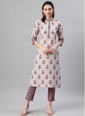 Grey Color Rayon Kurti With Bottom