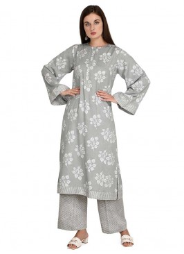 Grey Color Rayon Kurti With Palazzo